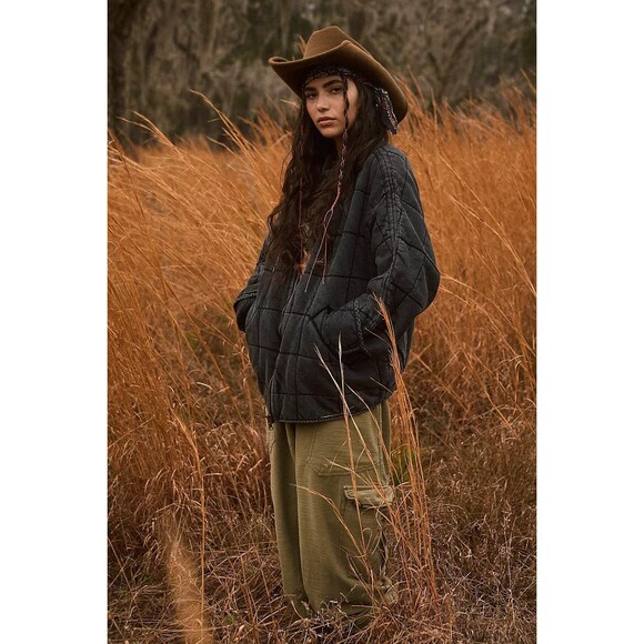 Free People Dolman Quilted Knit Jacket Top Oversized Slouchy Zip-Up XL 284149 - Picture 3 of 14